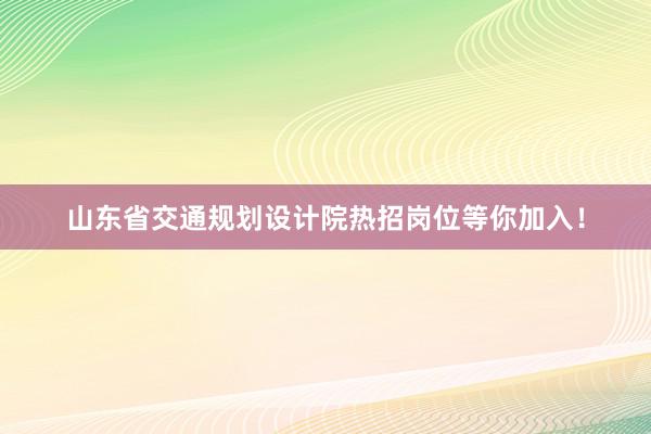 山东省交通规划设计院热招岗位等你加入！